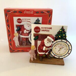 Coca Cola Collectible Christmas Santa Figurine Clock Refreshing Surprise 6" Tall